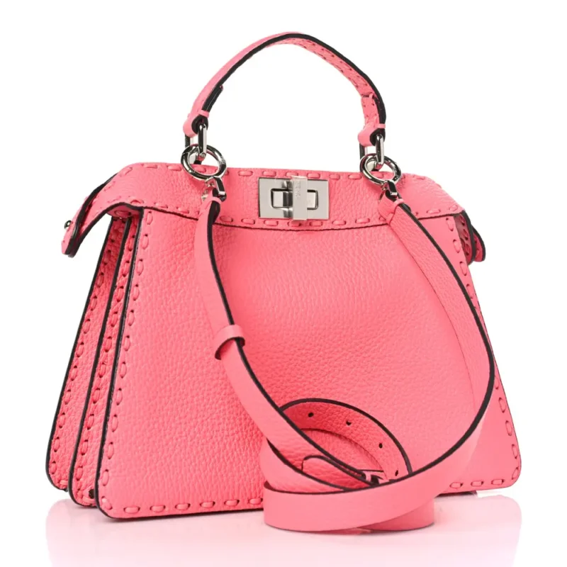 FENDI TAPE STITCH SMALL PEEKABOO I SEE U SATCHEL PINK DALIA CUOIO ROMA SELLERISSIMA & NAPPA SINTETICA LEATHER SILVER HARDWARE - Image 3