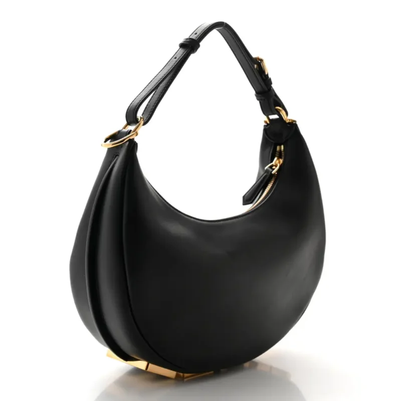 FENDI SMALL FENDIGRAPHY HOBO BAG BLACK MATTE GRACE VITELLO LEATHER GOLD HARDWARE - Image 3