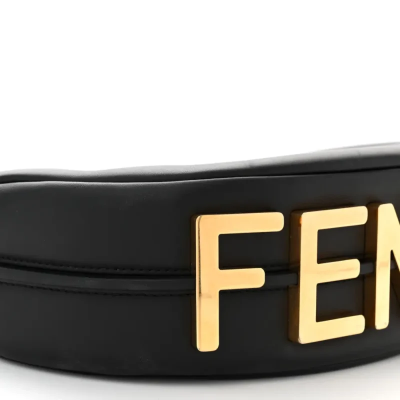 FENDI SMALL FENDIGRAPHY HOBO BAG BLACK MATTE GRACE VITELLO LEATHER GOLD HARDWARE - Image 4