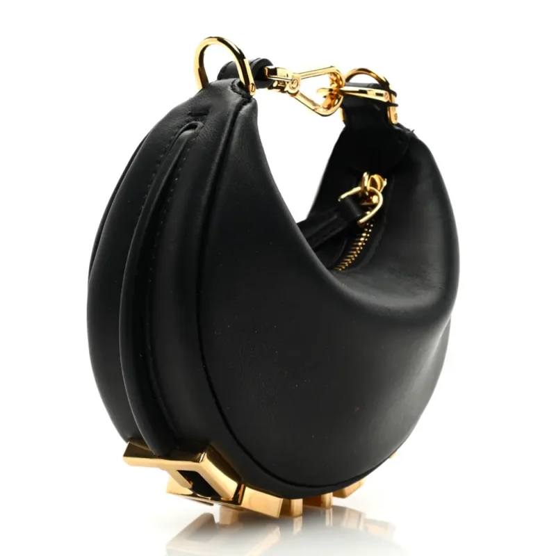 FENDI NANO FENDIGRAPHY HOBO CHARM BLACK MATTE GRACE VITELLO LEATHER GOLD HARDWARE - Image 3