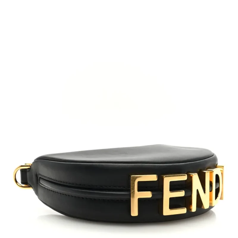 FENDI NANO FENDIGRAPHY HOBO CHARM BLACK MATTE GRACE VITELLO LEATHER GOLD HARDWARE - Image 4