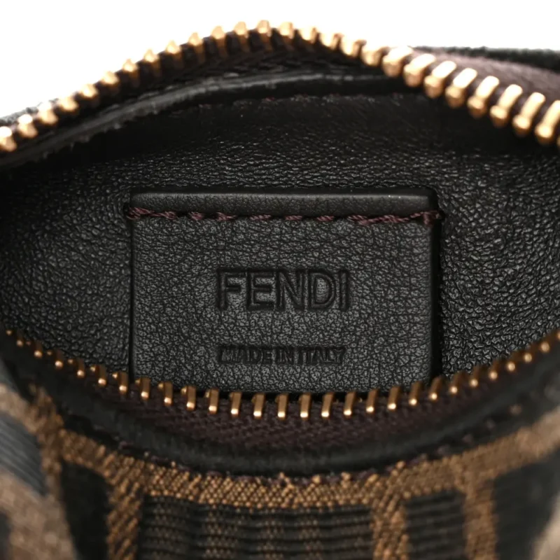 FENDI NANO FF 1974 FENDIGRAPHY HOBO CHARM TOBACCO/MORO JACQUARD FABRIC GOLD HARDWARE - Image 2