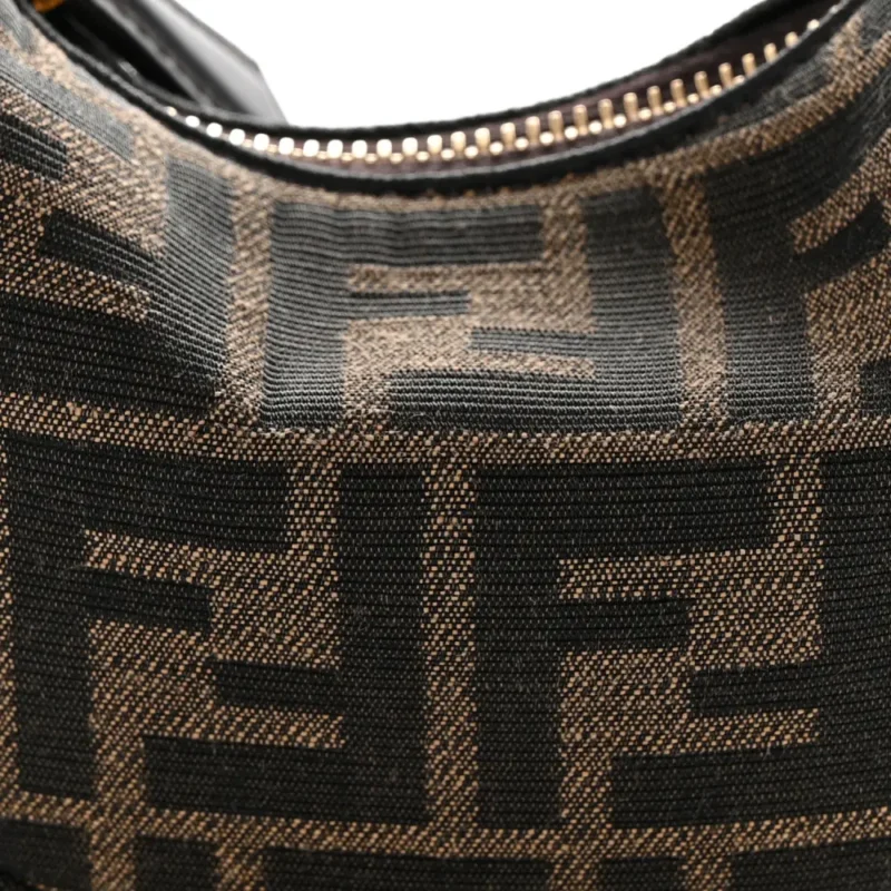FENDI NANO FF 1974 FENDIGRAPHY HOBO CHARM TOBACCO/MORO JACQUARD FABRIC GOLD HARDWARE - Image 9