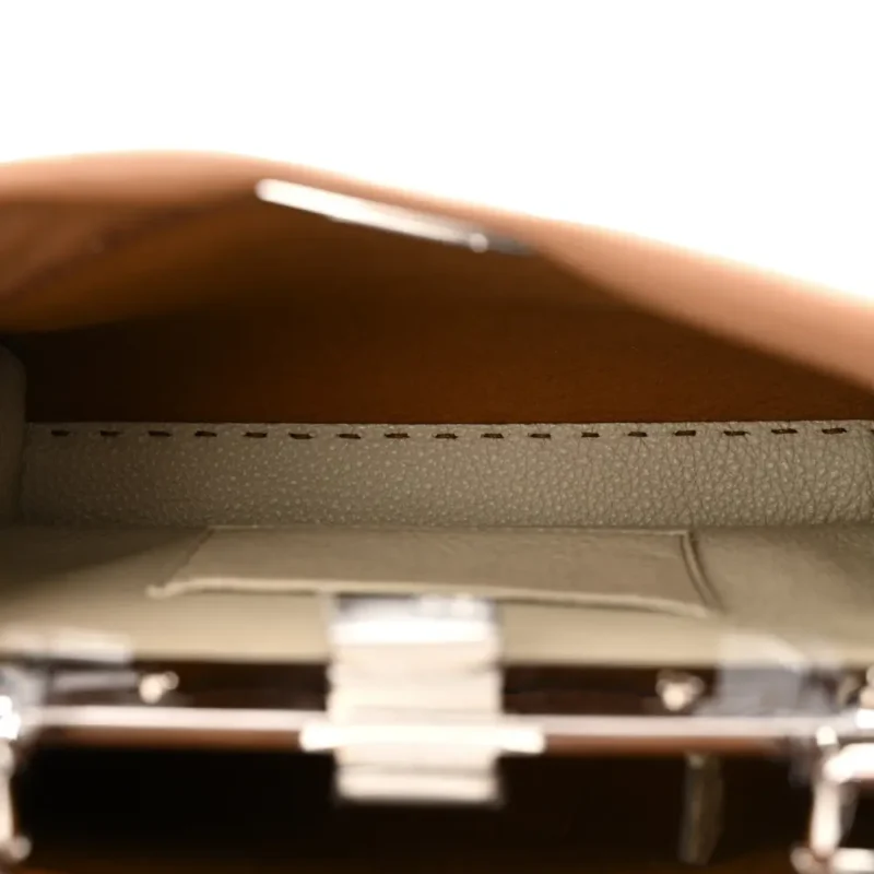 FENDI MINI PEEKABOO ICONIC SATCHEL MOU/MILK BI-COLOR CUOIO ROMANO SELLERIA LEATHER SILVER HARDWARE - Image 7