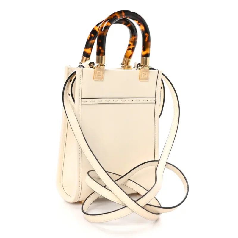 FENDI MINI LOGO EMBOSSED SUNSHINE SHOPPER TOTE WHITE ICE KING VITELLO LEATHER & PLEXIGLASS GOLD HARDWARE - Image 3