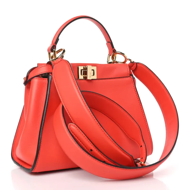 FENDI MINI FF PEEKABOO ICONIC SATCHEL TULIPANO/MIELE/MORO SETA VITELLO LEATHER & SUEDE GOLD HARDWARE - Image 3