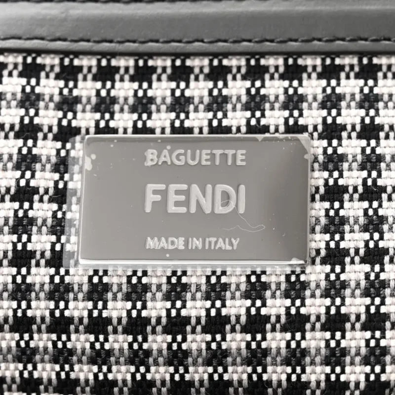 FENDI FF EMBROIDERED BAGUETTE GRIGIO / ANTHRACITE HOUNDSTOOTH WOOL & KING VITELLO LEATHER RUTHENIUM HARDWARE - Image 2