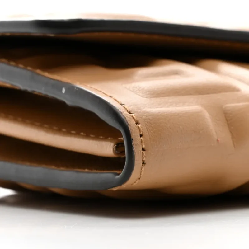 FENDI FF EMBOSSED CONTINENTAL WALLET ON CHAIN (WOC) MATISSE NAPPA LEATHER MIELE SCURO GOLD HARDWARE - Image 5