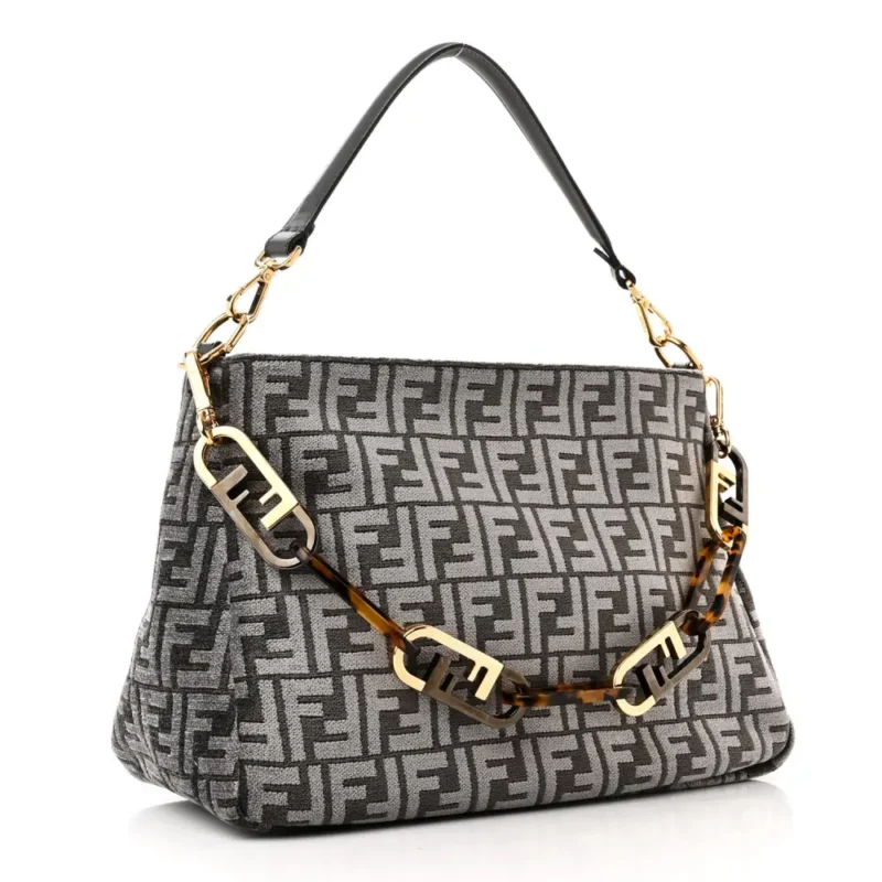 FENDI FF FENDI O??LOCK ZIPPER ANTHRACITE/ASFALTO CHENILLE, VITELLO SETA LEATHER, & PLEXIGLASS MIXED METAL HARDWARE - Image 3