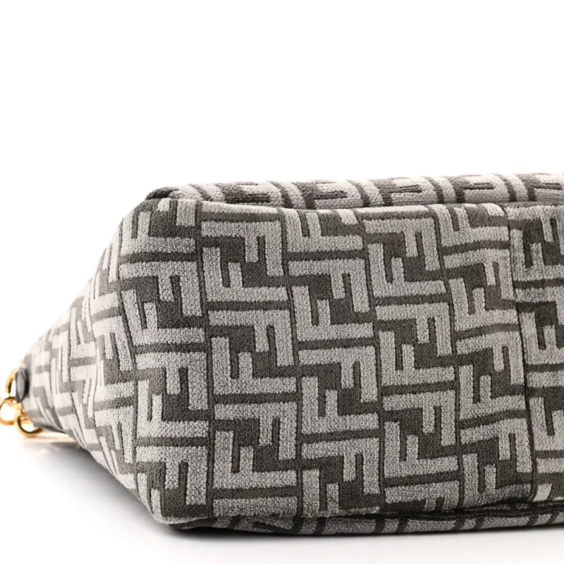 FENDI FF FENDI O??LOCK ZIPPER ANTHRACITE/ASFALTO CHENILLE, VITELLO SETA LEATHER, & PLEXIGLASS MIXED METAL HARDWARE - Image 4