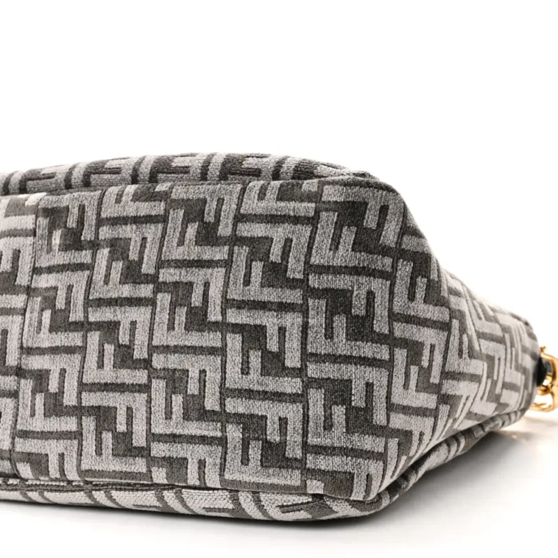 FENDI FF FENDI O??LOCK ZIPPER ANTHRACITE/ASFALTO CHENILLE, VITELLO SETA LEATHER, & PLEXIGLASS MIXED METAL HARDWARE - Image 5