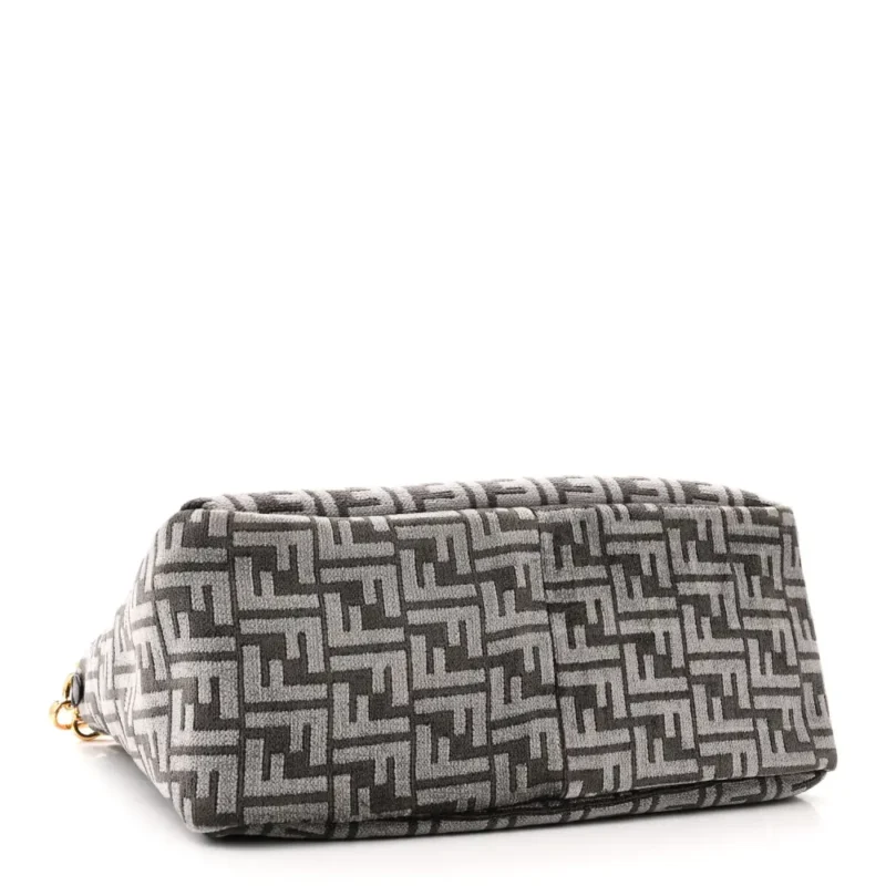 FENDI FF FENDI O??LOCK ZIPPER ANTHRACITE/ASFALTO CHENILLE, VITELLO SETA LEATHER, & PLEXIGLASS MIXED METAL HARDWARE - Image 6
