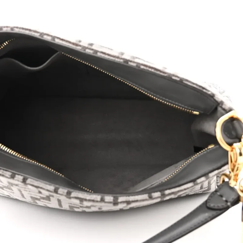 FENDI FF FENDI O??LOCK ZIPPER ANTHRACITE/ASFALTO CHENILLE, VITELLO SETA LEATHER, & PLEXIGLASS MIXED METAL HARDWARE - Image 7
