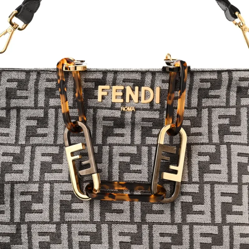 FENDI FF FENDI O??LOCK ZIPPER ANTHRACITE/ASFALTO CHENILLE, VITELLO SETA LEATHER, & PLEXIGLASS MIXED METAL HARDWARE - Image 10