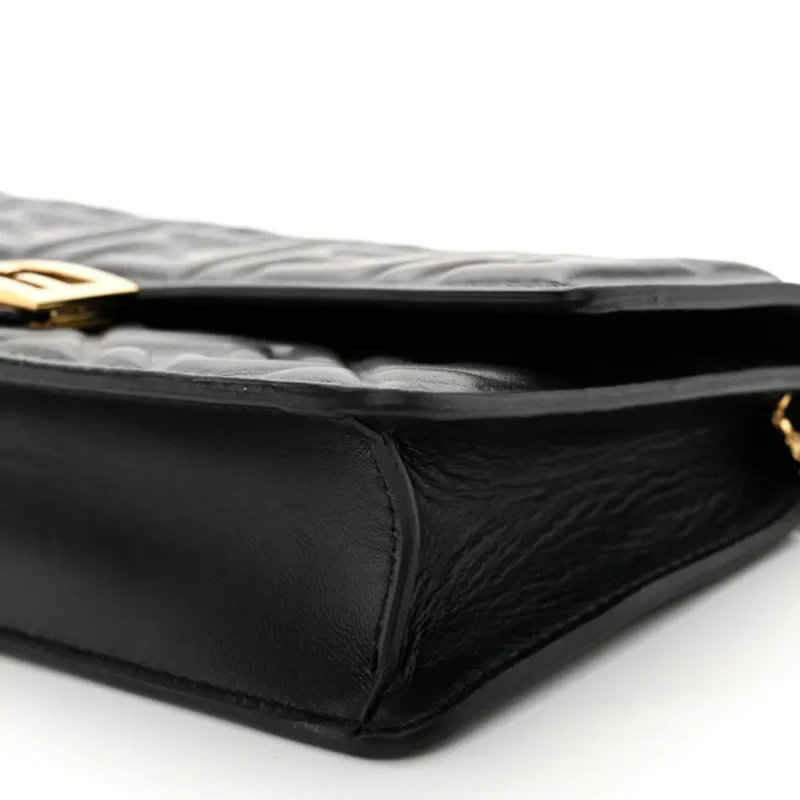 FENDI FF EMBOSSED WALLET ON CHAIN (WOC) BLACK MATISSE NAPPA LEATHER LIGHT GOLD HARDWARE - Image 5