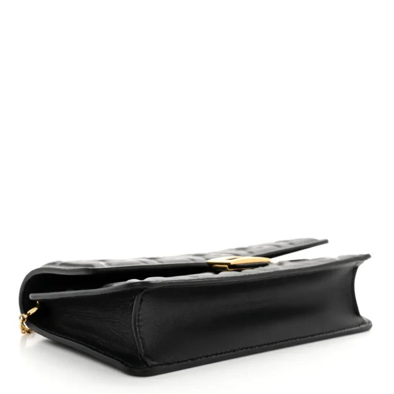 FENDI FF EMBOSSED WALLET ON CHAIN (WOC) BLACK MATISSE NAPPA LEATHER LIGHT GOLD HARDWARE - Image 6