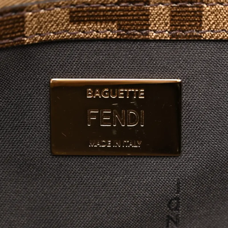 FENDI FF 1974 HAIRDO GIRLS INLAY BAGUETTE MOGANO/PANNA/MULTICOLOR GLAZED FABRIC GOLD HARDWARE - Image 2