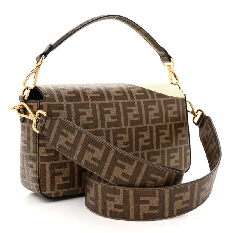 FENDI FF 1974 HAIRDO GIRLS INLAY BAGUETTE MOGANO/PANNA/MULTICOLOR GLAZED FABRIC GOLD HARDWARE - Image 3