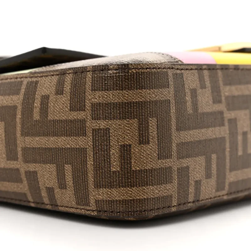 FENDI FF 1974 HAIRDO GIRLS INLAY BAGUETTE MOGANO/PANNA/MULTICOLOR GLAZED FABRIC GOLD HARDWARE - Image 4