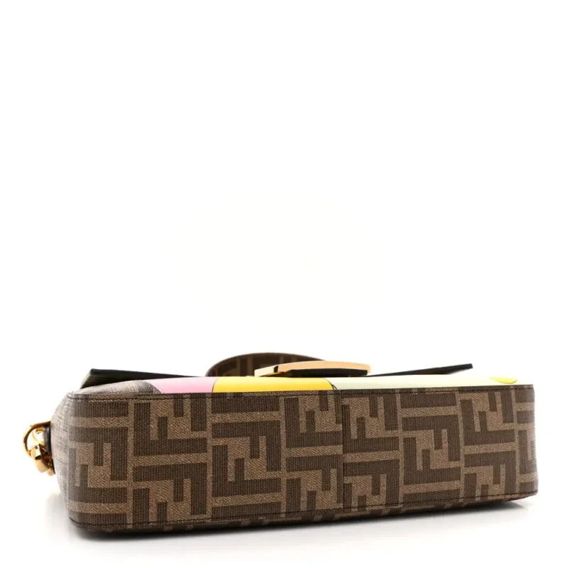 FENDI FF 1974 HAIRDO GIRLS INLAY BAGUETTE MOGANO/PANNA/MULTICOLOR GLAZED FABRIC GOLD HARDWARE - Image 6