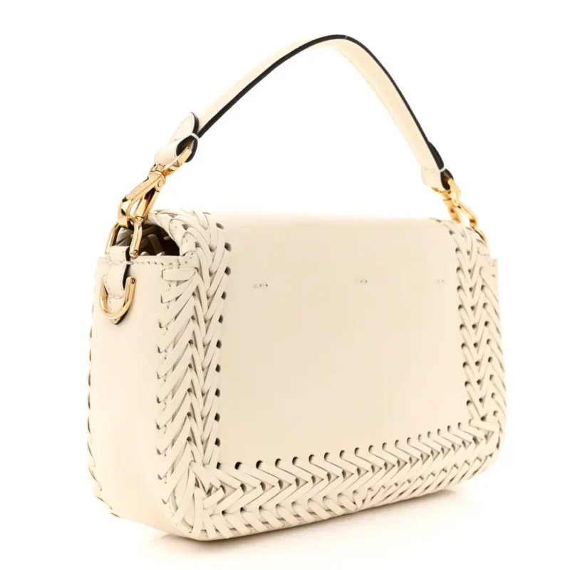 FENDI CEYLON WOVEN BAGUETTE WHITE ICE KING VITELLO LEATHER GOLD HARDWARE - Image 3