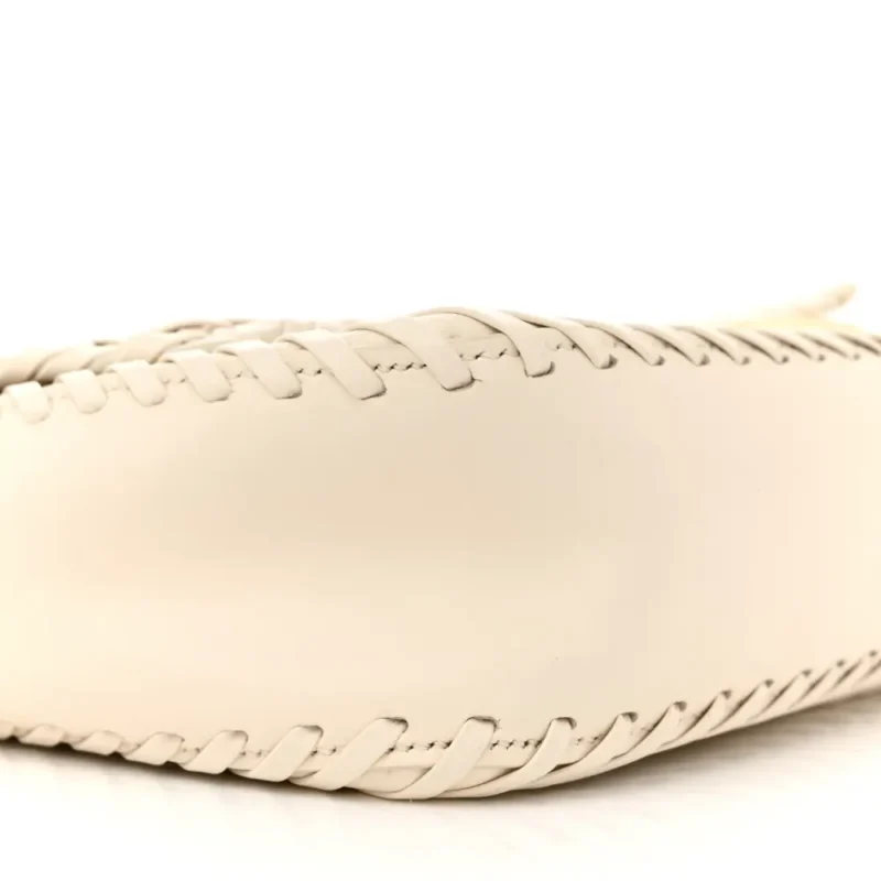 FENDI CEYLON WOVEN BAGUETTE WHITE ICE KING VITELLO LEATHER GOLD HARDWARE - Image 4
