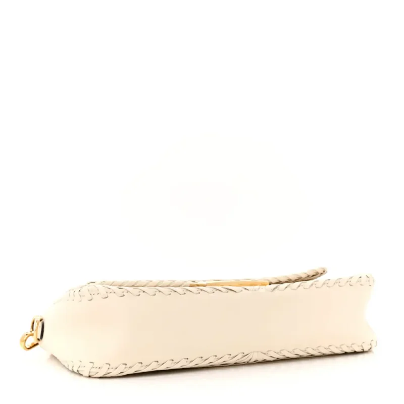 FENDI CEYLON WOVEN BAGUETTE WHITE ICE KING VITELLO LEATHER GOLD HARDWARE - Image 6