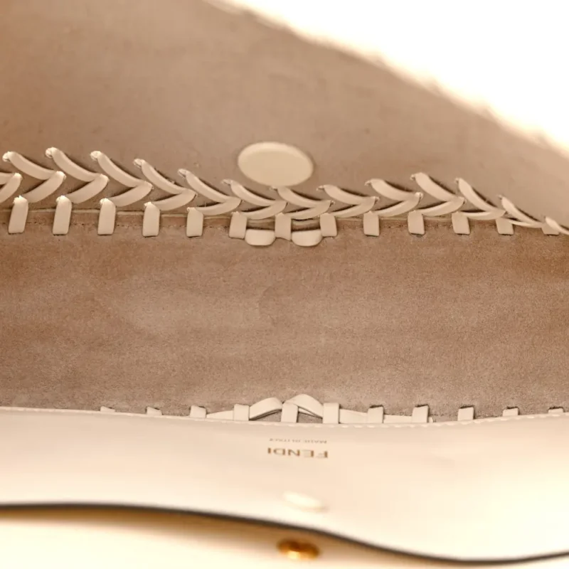 FENDI CEYLON WOVEN BAGUETTE WHITE ICE KING VITELLO LEATHER GOLD HARDWARE - Image 9