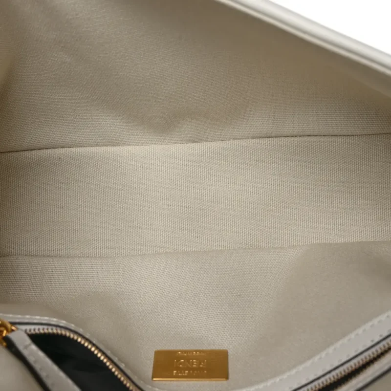 FENDI EXTRA STRAP FF EMBROIDERED BAGUETTE WHITE ICE CANVAS & KING VITELLO LEATHER GOLD HARDWARE - Image 7