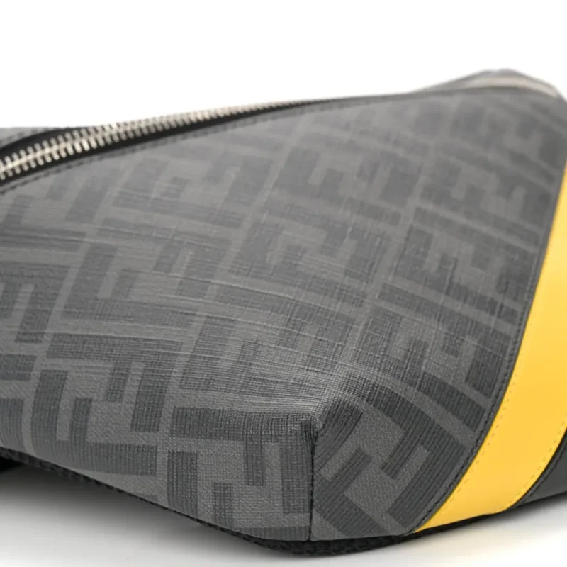FENDI CENTURY LOGO FF 1974 DIAGONAL BELT BAG BLACK/SUNFLOWER GLAZED FABRIC & LIBERTY VITELLO LEATHER SILVER HARDWARE - Image 4