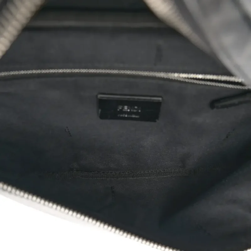 FENDI CENTURY LOGO FF 1974 DIAGONAL BELT BAG BLACK/SUNFLOWER GLAZED FABRIC & LIBERTY VITELLO LEATHER SILVER HARDWARE - Image 7