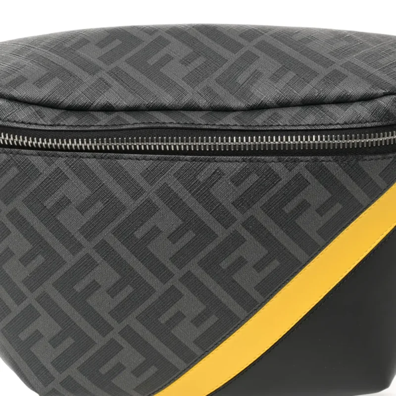 FENDI CENTURY LOGO FF 1974 DIAGONAL BELT BAG BLACK/SUNFLOWER GLAZED FABRIC & LIBERTY VITELLO LEATHER SILVER HARDWARE - Image 9