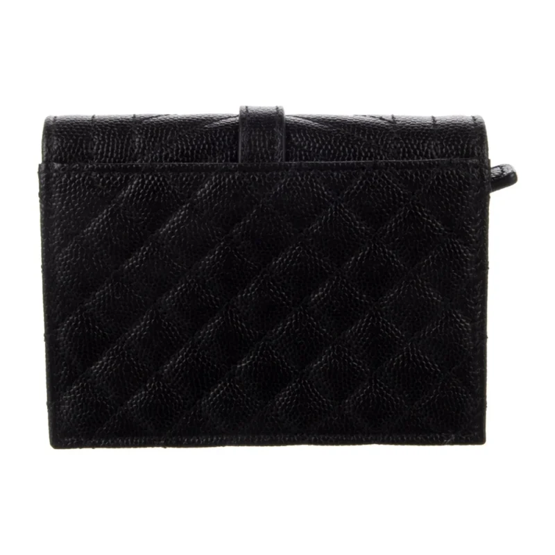 SAINT LAURENT SMALL TRIQUILT CASSANDRE ENVELOPE COMPACT WALLET BLACK MATELASS?? CALFSKIN LEATHER GOLD HARDWARE - Image 2