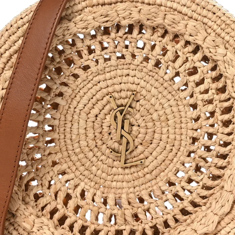 SAINT LAURENT SMALL SAC ROUND BAG NATURAL RAFFIA AGED GOLD HARDWARE - Image 8