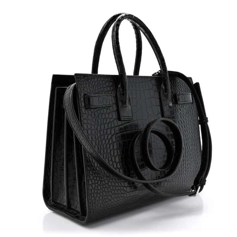 SAINT LAURENT SMALL SAC DE JOUR BLACK EMBOSSED CALFSKIN & CROCODILE LEATHER SILVER HARDWARE - Image 3