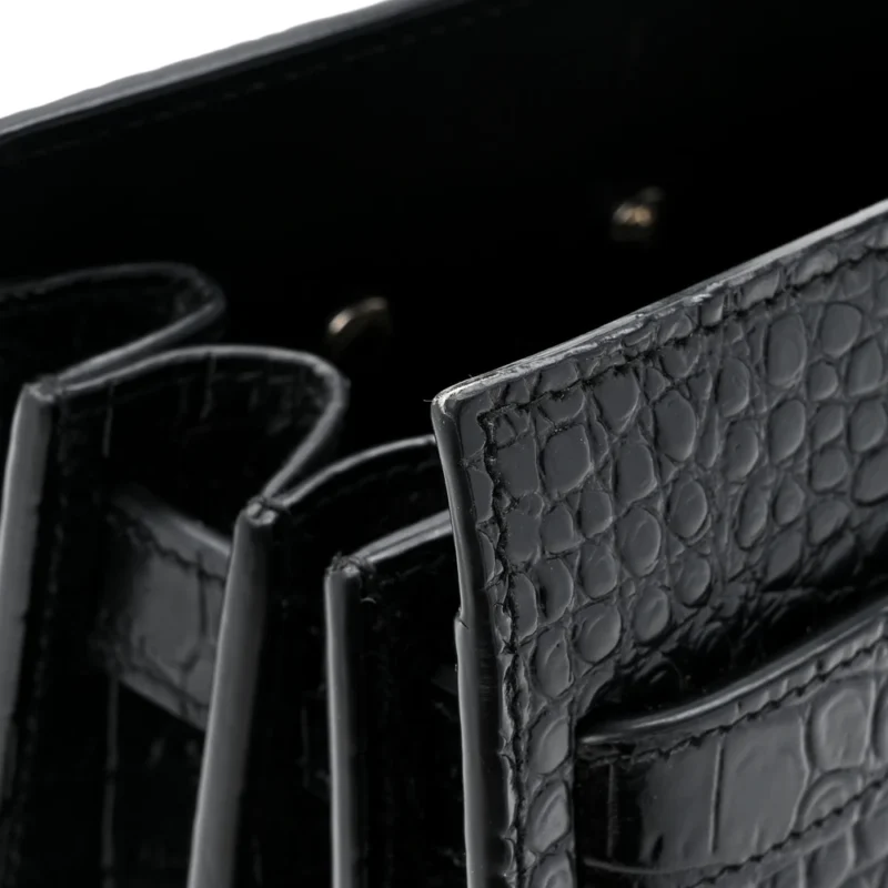 SAINT LAURENT SMALL SAC DE JOUR BLACK EMBOSSED CALFSKIN & CROCODILE LEATHER SILVER HARDWARE - Image 9