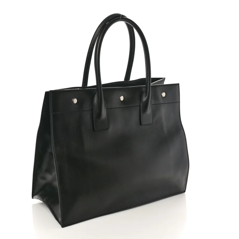 SAINT LAURENT SMALL RIVE GAUCHE TOTE BLACK SMOOTH CALFSKIN LEATHER - Image 3