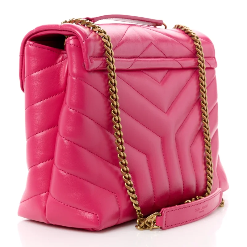 SAINT LAURENT SMALL LOULOU CHAIN SATCHEL FRESH FUCHSIA Y-QUILTED MONOGRAM CALFSKIN LEATHER GOLD HARDWARE - Image 3