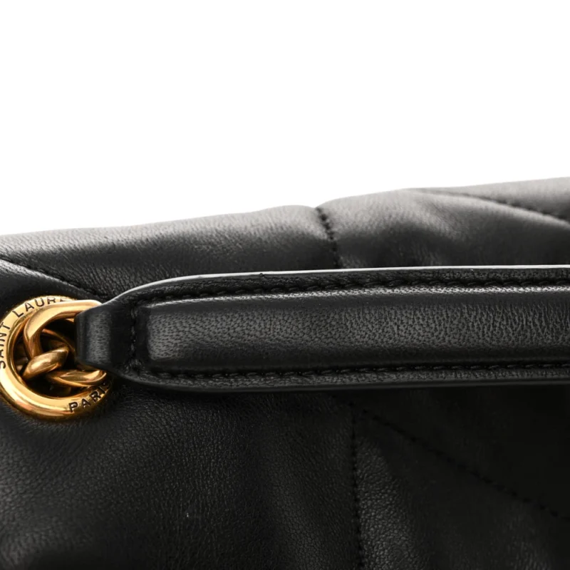SAINT LAURENT SMALL LOULOU CHAIN SATCHEL BLACK QUILTED PUFFER MONOGRAM LAMBSKIN LEATHER GOLD HARDWARE - Image 9