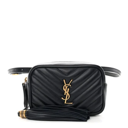 SAINT LAURENT SMALL LOU BELT BAG DEEP MARINE MONOGRAM CALFSKIN MATELASSE LEATHER GOLD HARDWARE