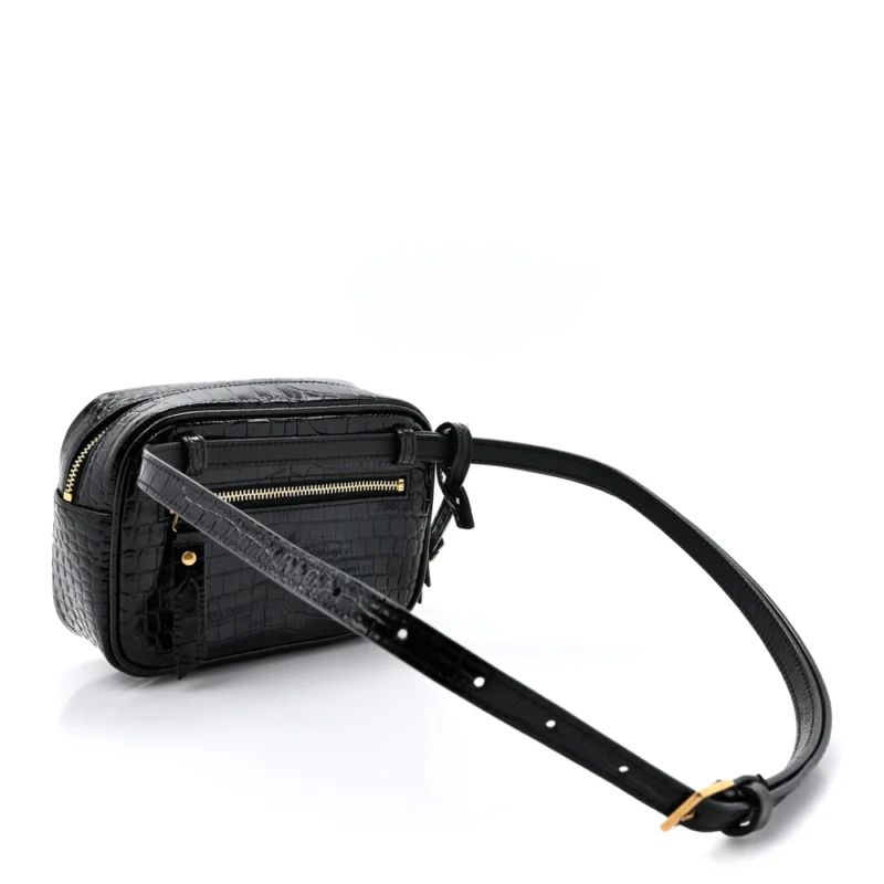 SAINT LAURENT SMALL LOU BELT BAG BLACK EMBOSSED MONOGRAM PATENT CALFSKIN & CROCODILE LEATHER AGED GOLD HARDWARE - Image 3