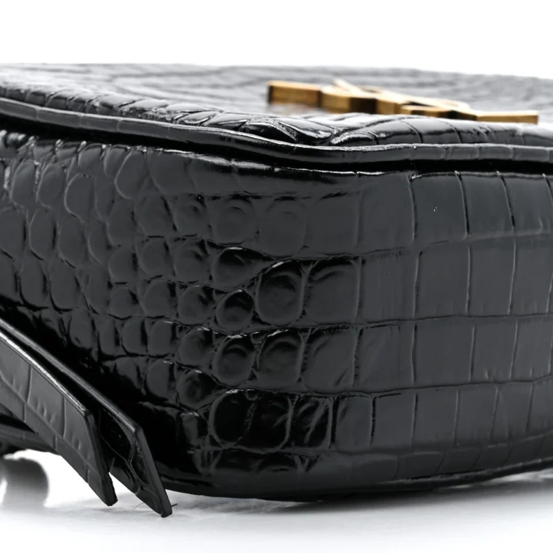 SAINT LAURENT SMALL LOU BELT BAG BLACK EMBOSSED MONOGRAM PATENT CALFSKIN & CROCODILE LEATHER AGED GOLD HARDWARE - Image 4
