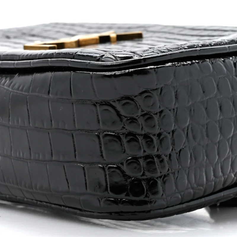 SAINT LAURENT SMALL LOU BELT BAG BLACK EMBOSSED MONOGRAM PATENT CALFSKIN & CROCODILE LEATHER AGED GOLD HARDWARE - Image 5