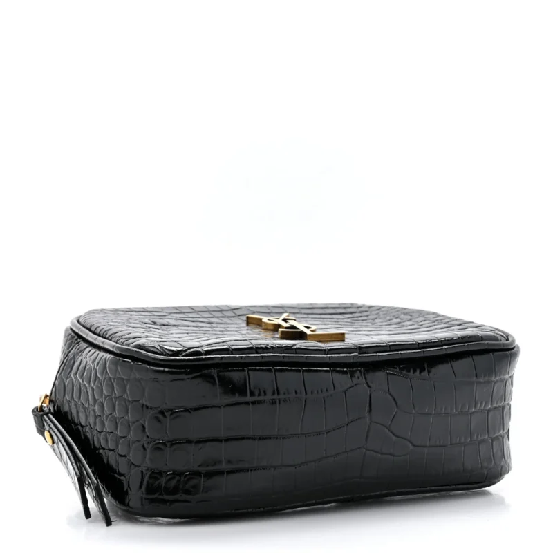SAINT LAURENT SMALL LOU BELT BAG BLACK EMBOSSED MONOGRAM PATENT CALFSKIN & CROCODILE LEATHER AGED GOLD HARDWARE - Image 6