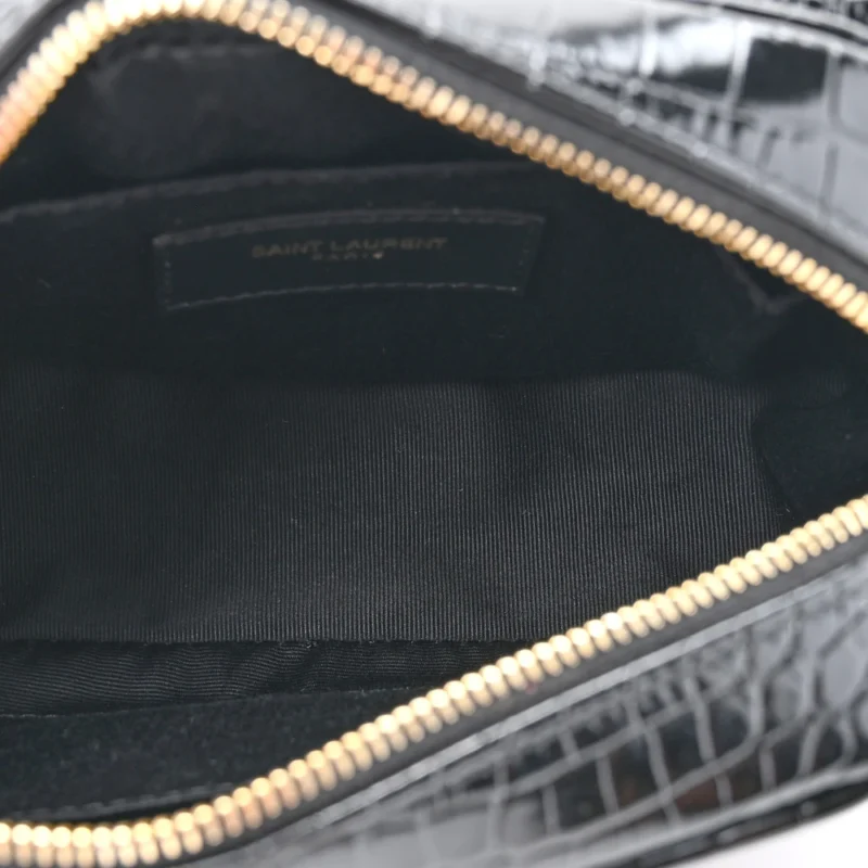 SAINT LAURENT SMALL LOU BELT BAG BLACK EMBOSSED MONOGRAM PATENT CALFSKIN & CROCODILE LEATHER AGED GOLD HARDWARE - Image 7