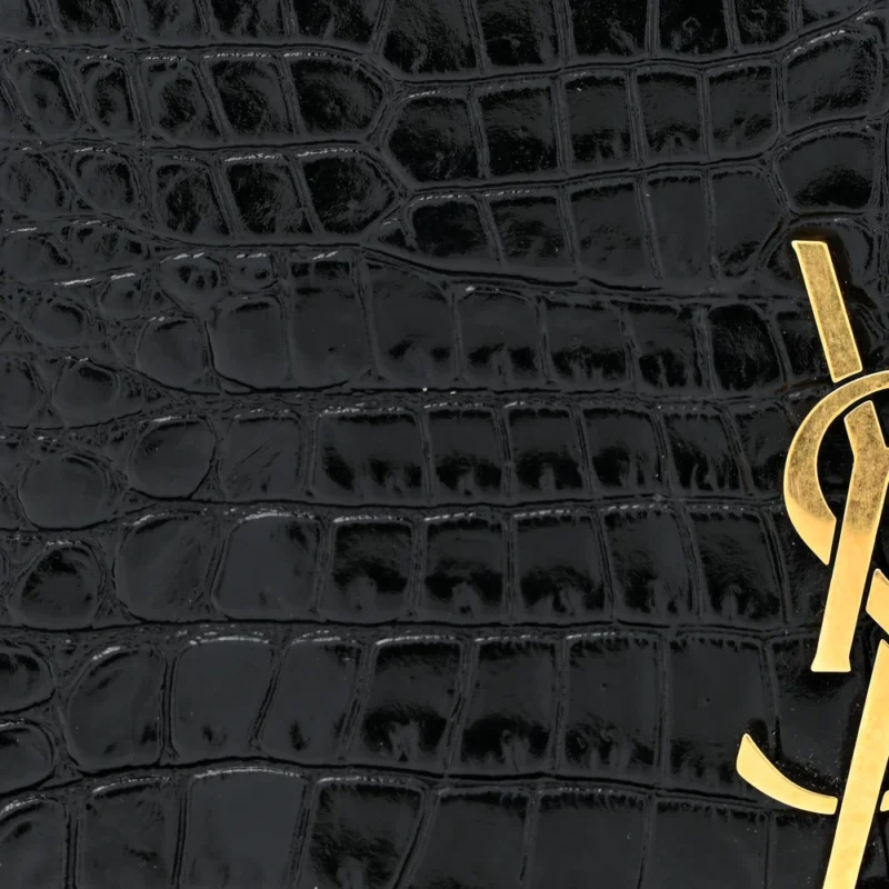 SAINT LAURENT SMALL LOU BELT BAG BLACK EMBOSSED MONOGRAM PATENT CALFSKIN & CROCODILE LEATHER AGED GOLD HARDWARE - Image 8