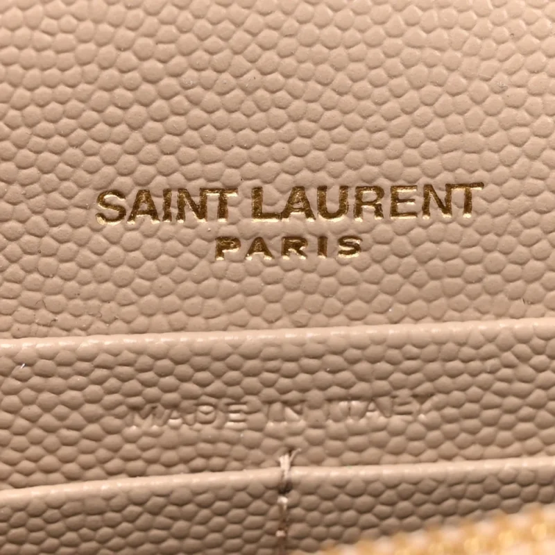SAINT LAURENT SMALL KATE TASSEL CHAIN WALLET DARK BEIGE CLASSIC MONOGRAM GRAIN DE POUDRE LEATHER GOLD HARDWARE - Image 2