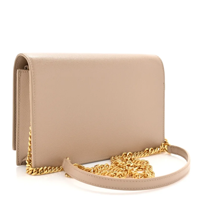SAINT LAURENT SMALL KATE TASSEL CHAIN WALLET DARK BEIGE CLASSIC MONOGRAM GRAIN DE POUDRE LEATHER GOLD HARDWARE - Image 3