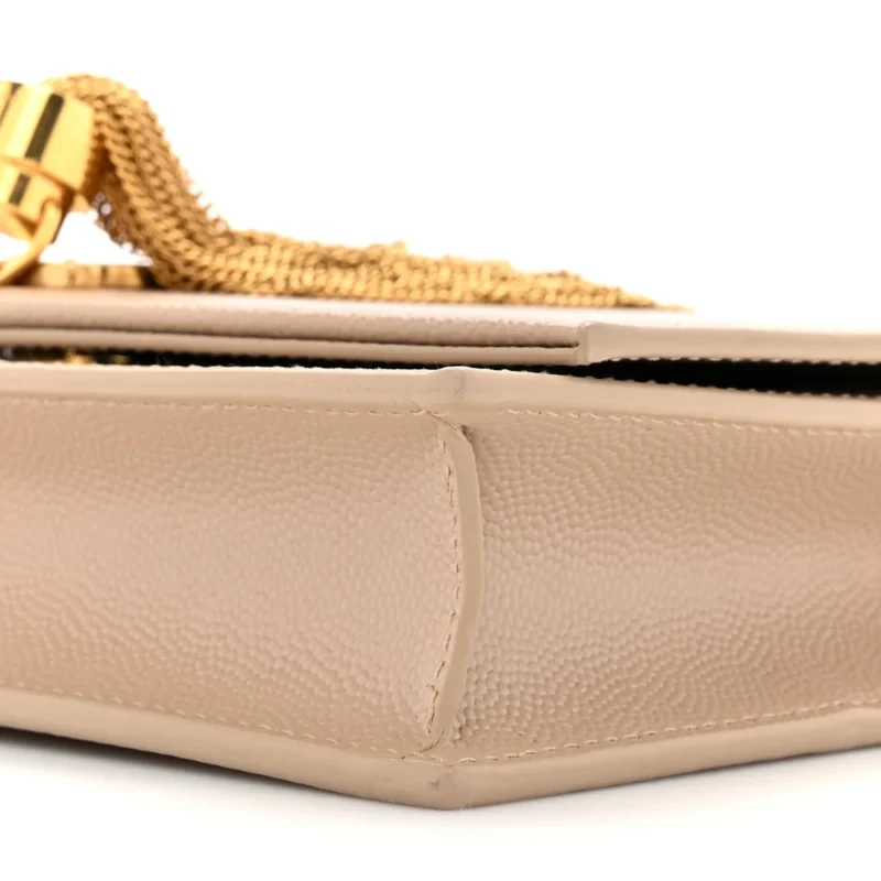 SAINT LAURENT SMALL KATE TASSEL CHAIN WALLET DARK BEIGE CLASSIC MONOGRAM GRAIN DE POUDRE LEATHER GOLD HARDWARE - Image 5