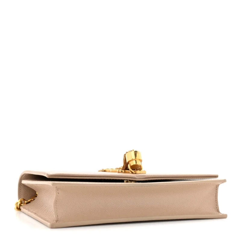 SAINT LAURENT SMALL KATE TASSEL CHAIN WALLET DARK BEIGE CLASSIC MONOGRAM GRAIN DE POUDRE LEATHER GOLD HARDWARE - Image 6
